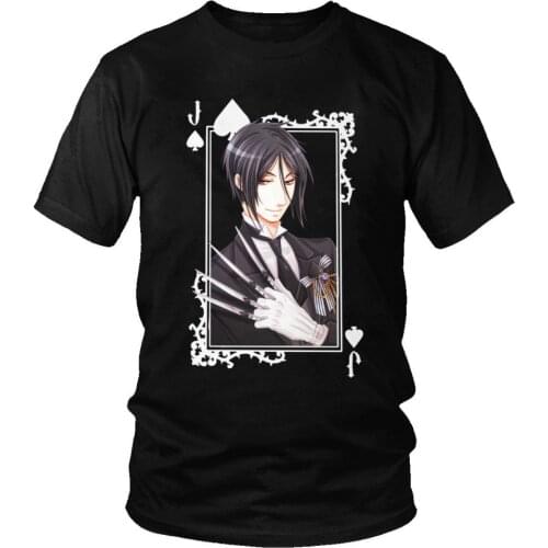 Fashion Black Butler Sebastian T Shirt Men Short Sleeves Streetwear Kuroshitsuji Toboso Yana Japan Anime Tee Cotton Tshirt Merch
