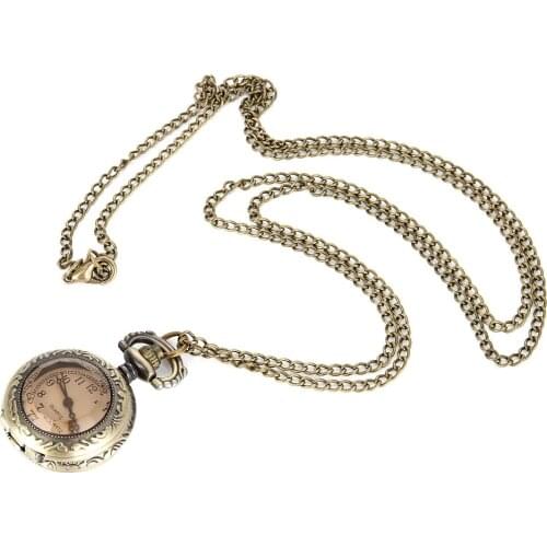 Fashion Men Women Vintage Quartz Pocket Watch Alloy Glass Dome Necklace Pendant Unisex Sweater Chain Clock Gifts XIN-Shipping