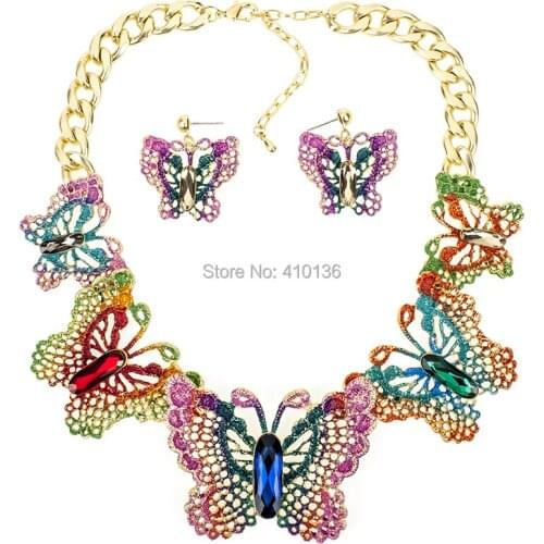 MS18068 Fashion Brand Jewelry Sets Butterfly Necklace Earring Set Red Necklace High Quality Bridal Jewelry Party Gifts