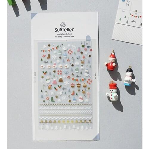 Suatelier Winter Love DIY Cute Stickers Scrapbooking Nail Phone Diary Decoration Snowflake Snowman Tree Cutting Die Craft