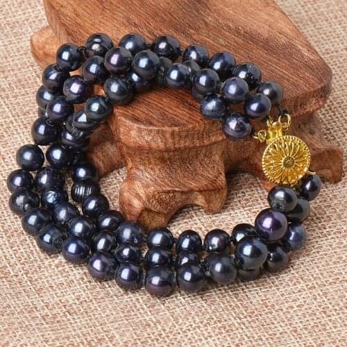8-9 MM 3 rows Smooth and Meticulous Add Bright Black Honorable Black Pearl Bracelet.The Double Twelve gift