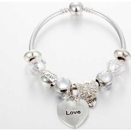 ANNAPAER Mulitlayer New Arrival Silver Color Murano Class Grass Beads Heart Love Charm Bangles Accessories for Jewelry B17069