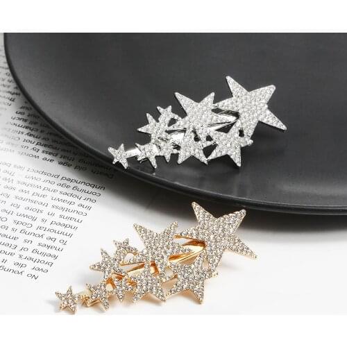 New Shiny Rhinestones Big Small Star Hairpins Hair Accessories for Girls Metal Gold Silver Color Hair Clips Hairgrip