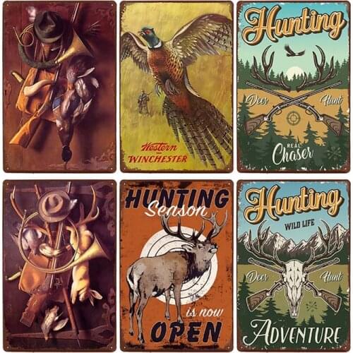 Hunting Metal Tin Signs Vintage Hunter Guns Poster Hunt Plaque Pub Decorative Cafe Wall Decoration Home Decor 20x30cm