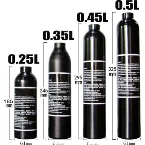 PCP Paintball Airforce HPA Cylinder Air Bottle 0.25L/0.35L/0.45L/0.5L Tank 300bar 4500psi M18*1.5 Thread 6061 Aluminum Alloy