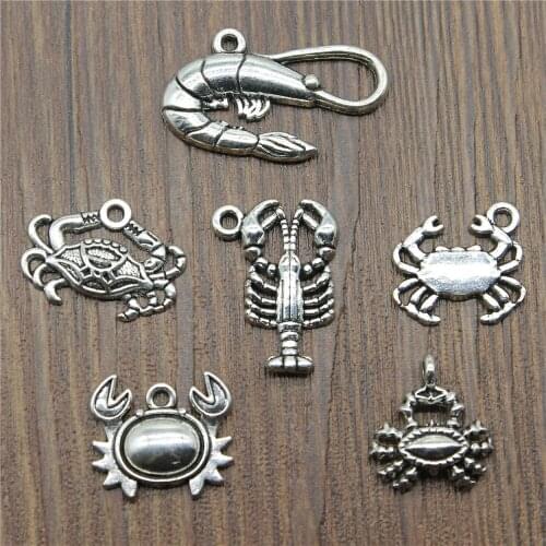 20pcs Crab Pendant Charms Antique Silver Color Shrimp Charms Jewelry DIY Crab Charms For Bracelet Making