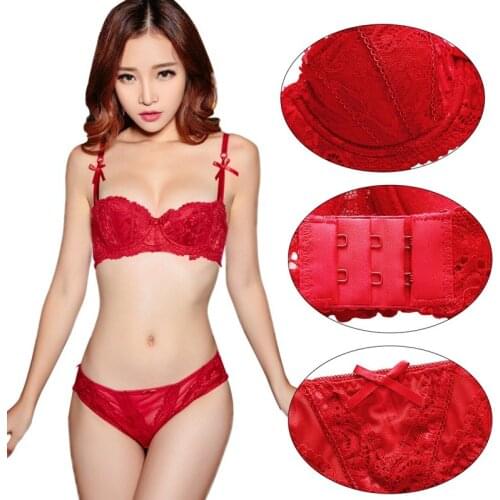 Sexy Lace Half Cup Bra Set Ladies Wireless Lingerie Thin Cotton Breathable Comfortable Underwear Solid Color Bow Underwear Set