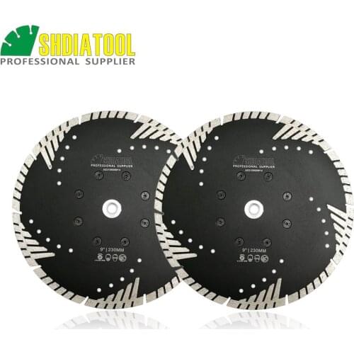 SHDIATOOL 2pcs M14 Thread 9"/230MM Diamond Saw Blades Granite Marble Cutting Grinding Discs With Slant Turbo Protection Teeth