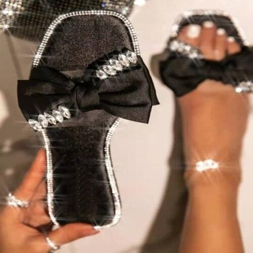 White wedding Womens Shoes Sweet Butterfly Knot Large Size Bling Rhinestone Female Flip Flops summer ladies sandals