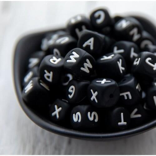 Exclusive Black Alphabet Letter Silicone Beads in letters BPA Free Silicone Chewing Bead for Teething Necklace baby teether