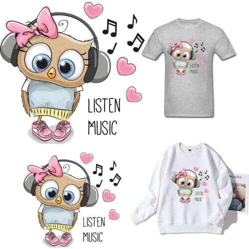 Owl Patch Fusible Iron-on Transfers for Clothing Thermoadhesive Patches on Clothes Diy Textile Stickers Music Applique for Kids