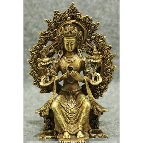 Tibetan Buddhism Copper Brass Maitreya Buddha Kwan-yin GuanYin Goddess Statue