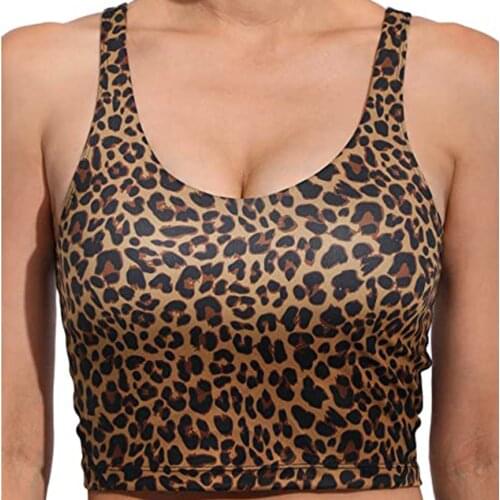 Leopard Printing U Shaped Tank Top Women Vest Stretch Breathable Fitness Sports Underwear Sexy Cropped Tank Tops Summer Clothes
