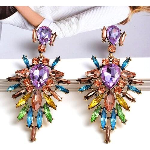 Boho Big Crystal Drop Earrings Women Fashion Jewelry Female Rhinestone Stone Ethnic Wedding Statement Dangle Earring
