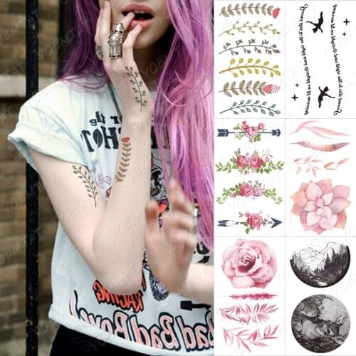 Waterproof Temporary Tattoo Sticker Strip Linear Flower Lettering Wreath Color Tatoo Arm Hand Fake Tatto Man Woman Child Tattoos
