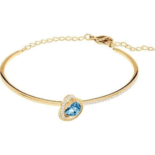 High Quality Swa 1:1 Fashion Bangle Gold Colour Women Deep Sea Blue Heart Bracelet For Girlfriend