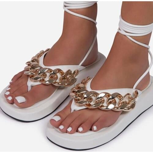 Women Summer Shoes 2021 Platform Flip Flops Metal Chain Anklet Strappy Sandals Womens Plus Size Roman Sandals Beach Slippers