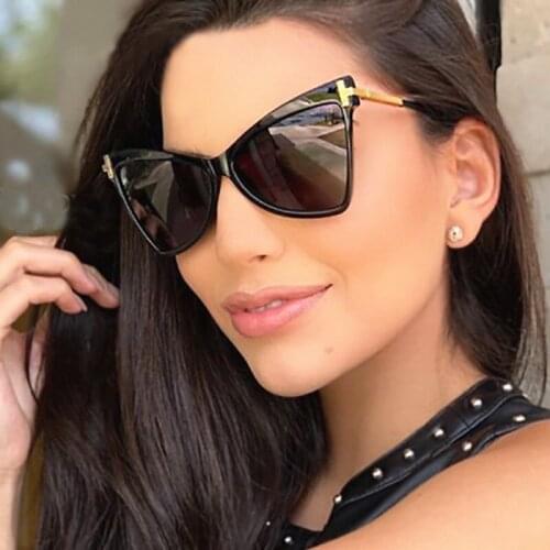 Letter Triangle Cat Eye Sunglasses For Women Brand Black Brown Sun Glasses Female Oversized Gradient Cool Shades Bulk