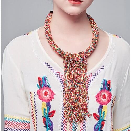 2018 Fashion necklace jewelry for women bohemian seed beads tassles collar long pendant chunky punk necklaces & pendants Jewelry