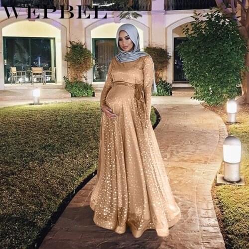 WEPBEL Women Pregant Dress Flower Muslim Abaya Floral Star Print Full Sleeve Casual Fashion Autumn Lady Long Dresses
