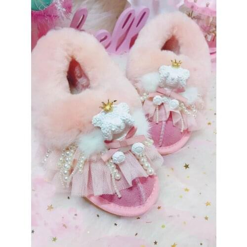 Cute bear winter plus velvet warm girls shoes Leather boots low-cut handmade shoes Victoria Kawaii Sweet Lolita Shoes Low Heel