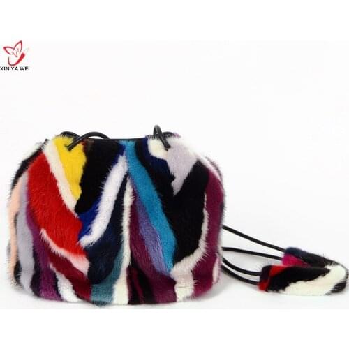 100% Real Mink Fur Womens Handbags Genuine Leather Leather Women Shoulder Crossbody Bags High Quality Women Totes Messenger Bag