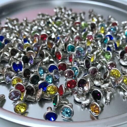100Pcs 6mm Mixed Color CZ+++ Crystals Rhinestone Rivets Silver Nailhead Colorful Crystal Studs Rivets DIY Shipping Free
