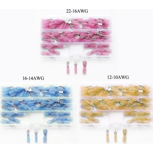 100 PCS 6.3mm 22-10 AWG Female Insulated Spade Crimp Terminal 3 Sizes Electrical Wire Cable Heat Shrink Butt Connectors Kit
