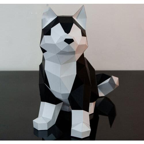 3D Little Husky Handmade Origami Animal Paper Model DIY Creative Craft Kids Puzzles Educational Toy Living Room Home Decor