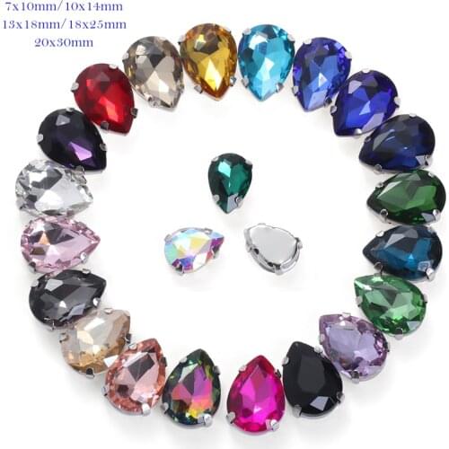 50/20pcs Sew on Claw Drop Rhinestone Multi Size Wholesale Glass Button Teardrop Clothing Decoration Rhinestone for Needlework