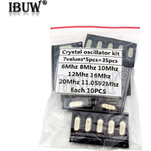7kinds*5PCS=35PCS 49S-SMD SMD Crystals 6Mhz 8Mhz 10Mhz 12Mhz 16Mhz 20Mhz 11.0592Mhz Mhz 49SMD hjxrhgal Crystal Oscillator Kit