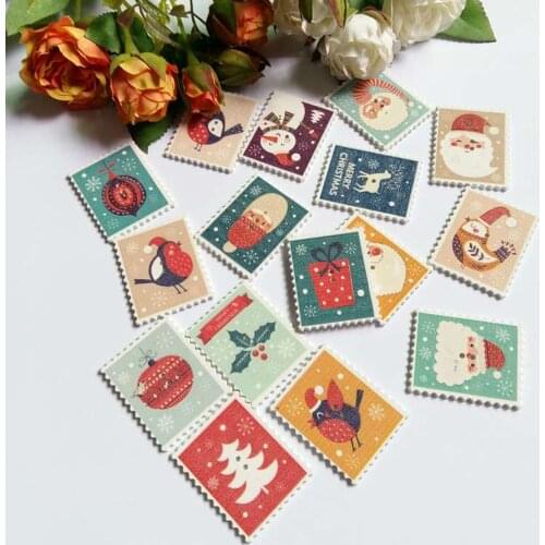 80PCs Mixed Christmas Pattern Printing Wooden Christmas Buttons 2 Holes Scrapbooking Crafts Decoration Sewing Accessories