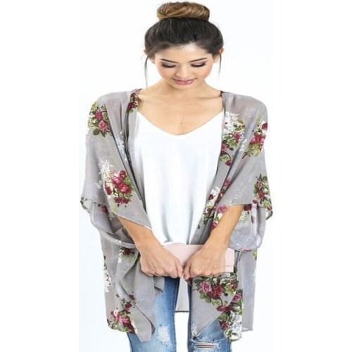 Boho Vintage Women Floral Print Loose Shawl Kimono Cardigan Chiffon Open Stitch Thin Coat Jacket Blouse 2 Style