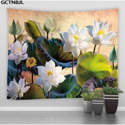 Lotus Leaf Large Tapestry Wall Hanging Bohemian Hippie Tapestries Natural Landscape Background Cloth Bedroom Art Decor Blanket