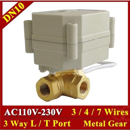 Tsai Fan Actuated Ball Valve BSP/NPT 1/4'' 3/8'' Brass DN8 DN10 3 Way L/T Type Electric Shut Off Valve For Flow Control