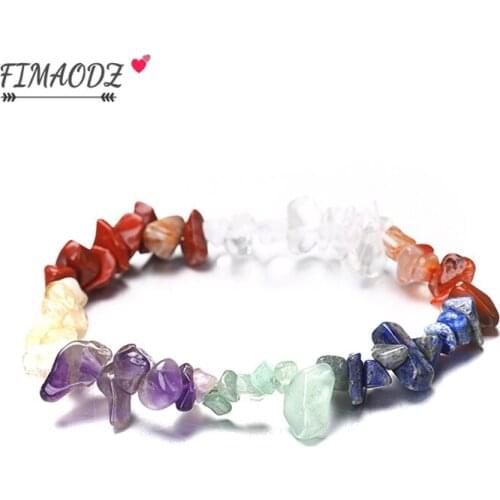 FIMAODZ 7 Chakra Natural Stone Bracelet Reiki Chipped Gravel Beads Yoga Healing Balance Mens Bracelets Bangles For Women Gifts