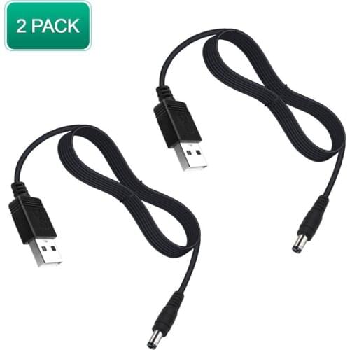 USB to DC 5.5x2.1mm Barrel Jack Center Pin Positive Power Cable Charger Cord 5FT for LED Strip, Monitor, Camera, Router(2 Pack)