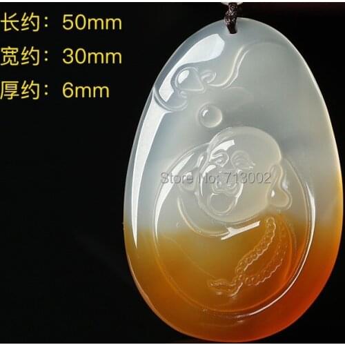 Beautiful color chalcedony Carven joyful Buddha Amulet Pendant Talisman Mala Necklace Lucky