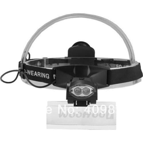 Headband Jeweler Magnifier Magnifying Glass Eye Loupe 2 LED Light Illuminated+5 Lens