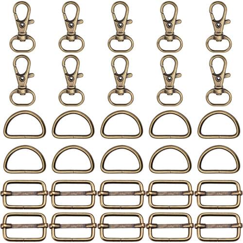 MIUSIE 30 Pcs Hanging Rope Snap Hook Rotary Lobster Clasp Set Belt Key Chain With Sliding Buckle For Leather Strap Making