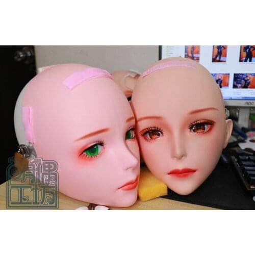 MO625)Super Quality Handmade Female Resin Full Head Mask With Lock Cosplay Japanese Character Kigurumi Mask Crossdresser Doll