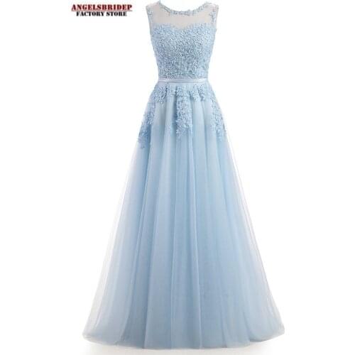 Fashion High Neck Long Evening Dresses Charming Applqiues Wish Sash Abiti Da Cerimonia Floor-Length Vestidos Formales Lace-up
