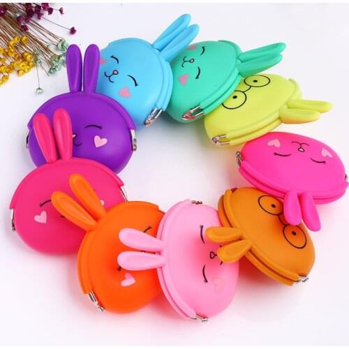 Fashion Coin Purse Lovely Kawaii Cartoon Rabbit Pouch Women Girls Small Wallet Soft Silicone Coin Bag Bluetooth earphone bags