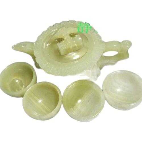 China Handmade Jade Carving Natural Stone Jade Teapot And Tea Cup A Set