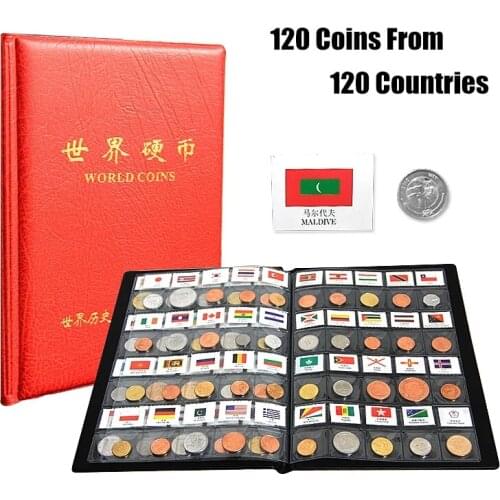 120 PCS Coins From Different Countries of World Set Original Real Mint Coin With Leather Album World Collection Gift Souvenir