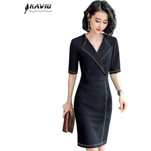Professional Slim Temperament Women Summer 2020 New Short Sleeve Fashion Dress Office Ladies Work Clothes