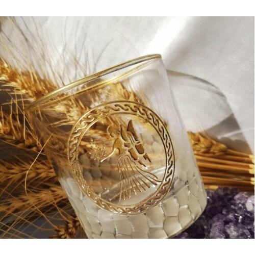 Pasabahce Water Decorative Shaped Gold Plated Side Whiskey Glass Sign Virgo Engraved