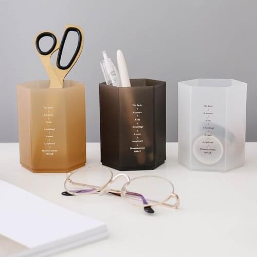 Transparent Pen Holder Geometric Pencil Stand Desktop Storage Box Large Capacity Office School Stationery Organizer Supplies