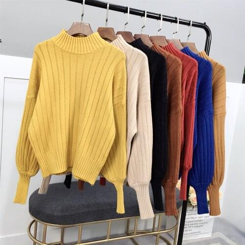 Pullover Sweater 2021 Lantern Sleeve Solid Color Turtleneck Autumn And Winter Knit Fashion Sweaters Vestidos LXJ1020