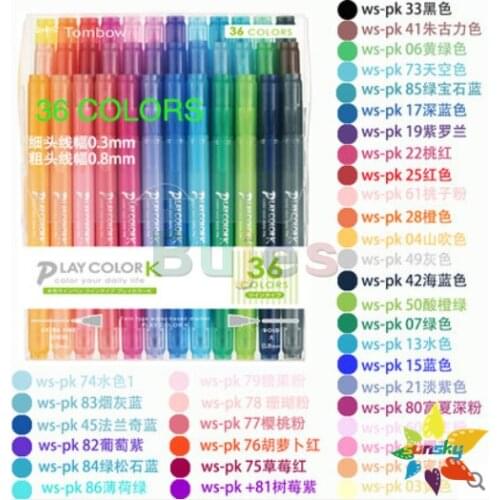 Tombow PLAY COLORK WS-PK 6/12/24/36color Double head watercolor pen 0.3/0.8mm hand account color stroke drawing pen art supplies